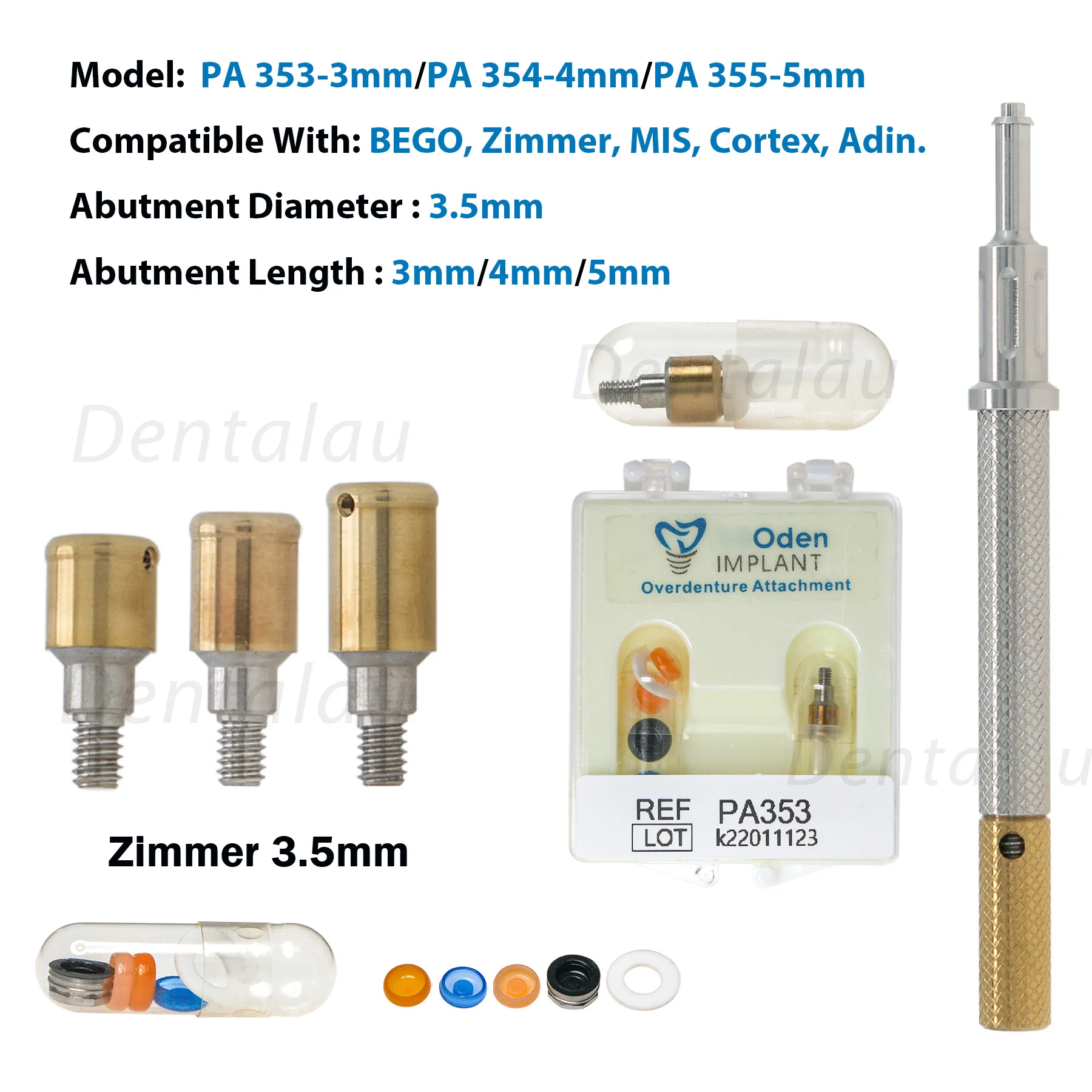 Dental Attachment Abutment Locator core tool Male Cap Tool fit Zimmer Removable PAØ3.5mm/Ø4.5mm