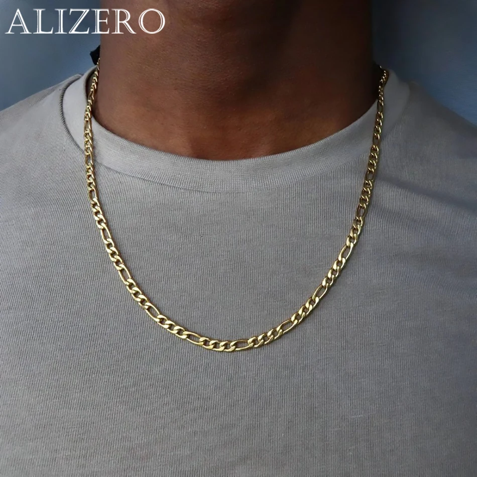 

ALIZERO 18K Gold 4MM Figaro Chain Necklace For Women Men Fashion Hip Hop Punk Necklaces Jewelry Wholesale 40-75cm