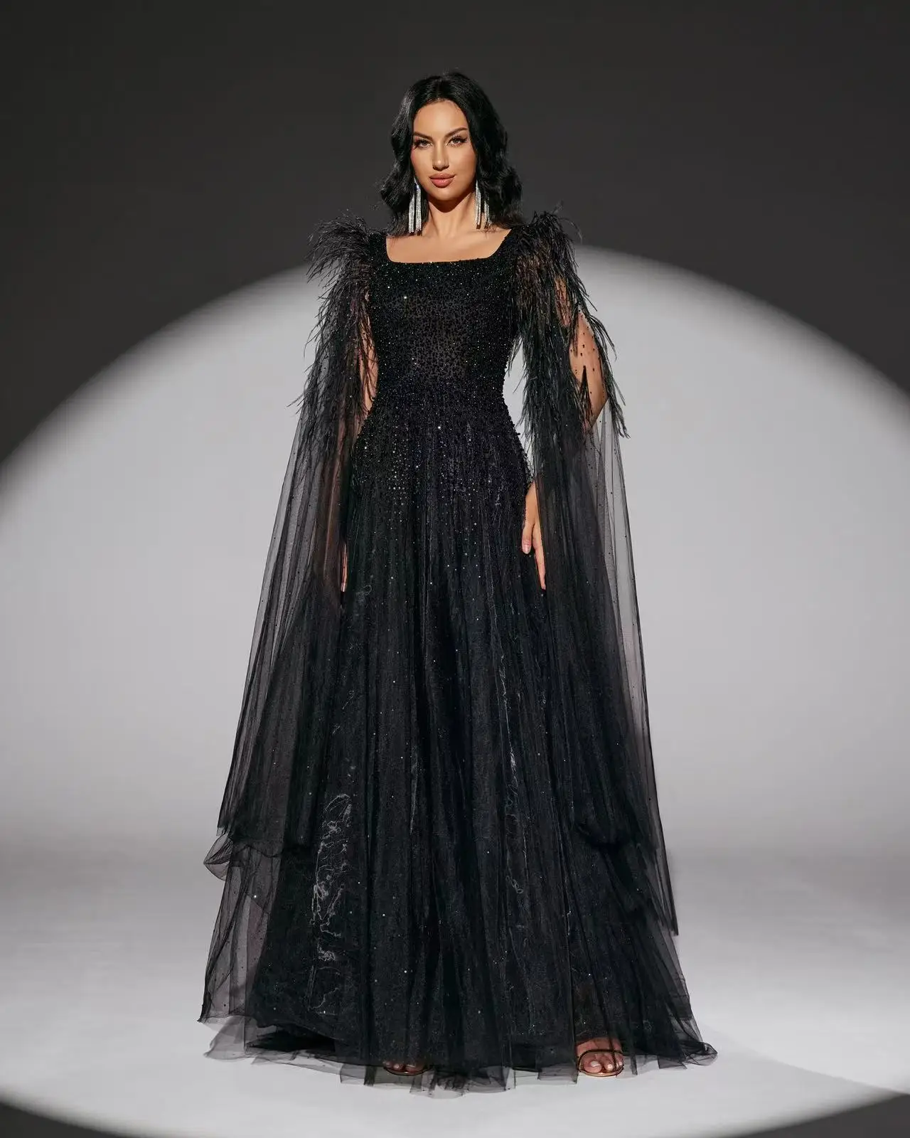 女の子のための長袖のパーソナライズされたイブニングドレス,豪華なホストドレス,シースドレス,シャリマー,張,黒,販売