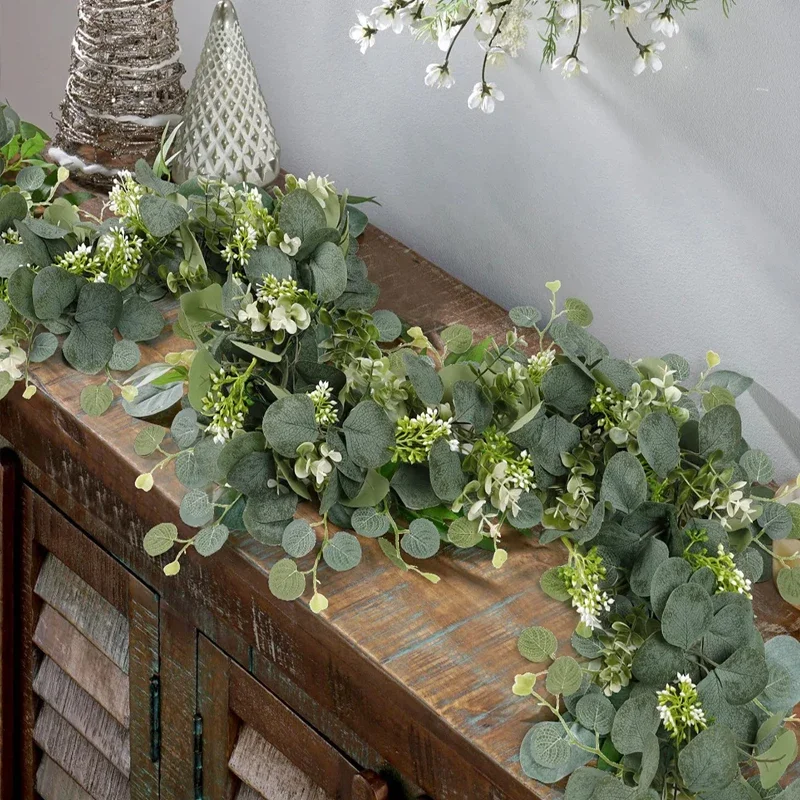 1PC Fake Eucalyptus Rattan Vine Green Willow Leaf Artificial Plants Silk Ivy Wall Hanging Garland Home Wedding Party Decoration