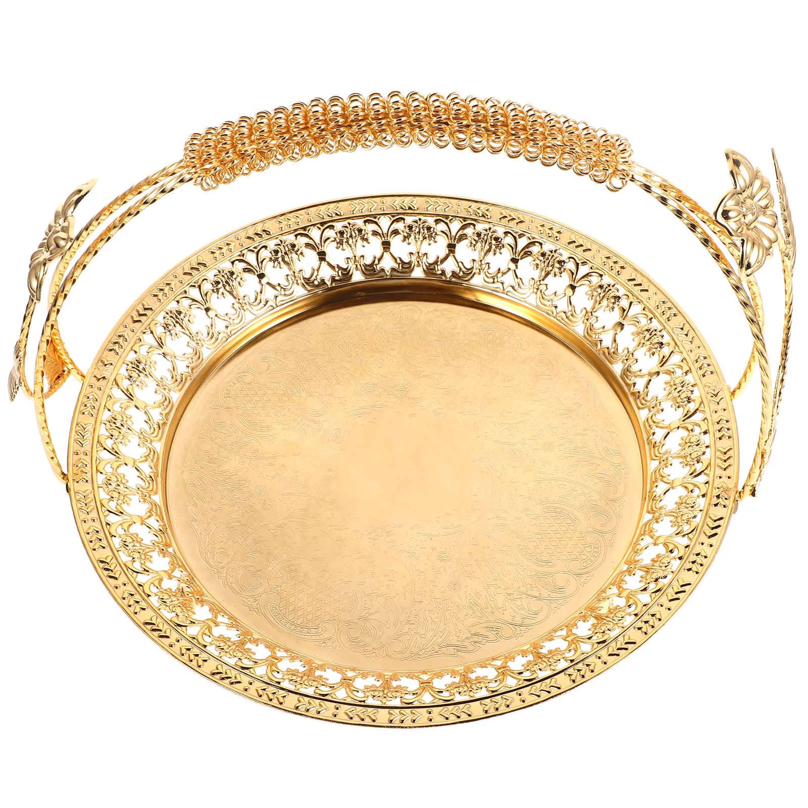 

Metal Fruit Basket Gold Single Layer Snack Holder Zinc Alloy Portable Handle Storage Tray Multifunctional Display Kitchen Bar