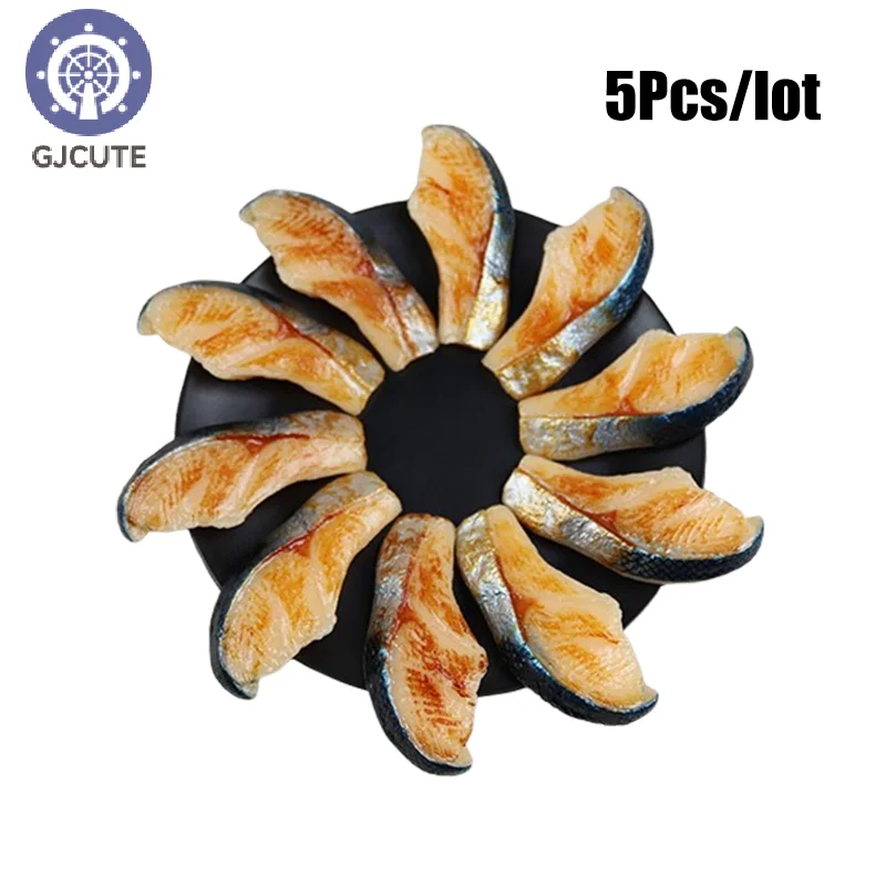 5Pcs Simulation BBQ Fish Cube Grilled Shrimp Grilled Squid Fake Food Artificial BBQ Seafood Model Restaurant Display Props