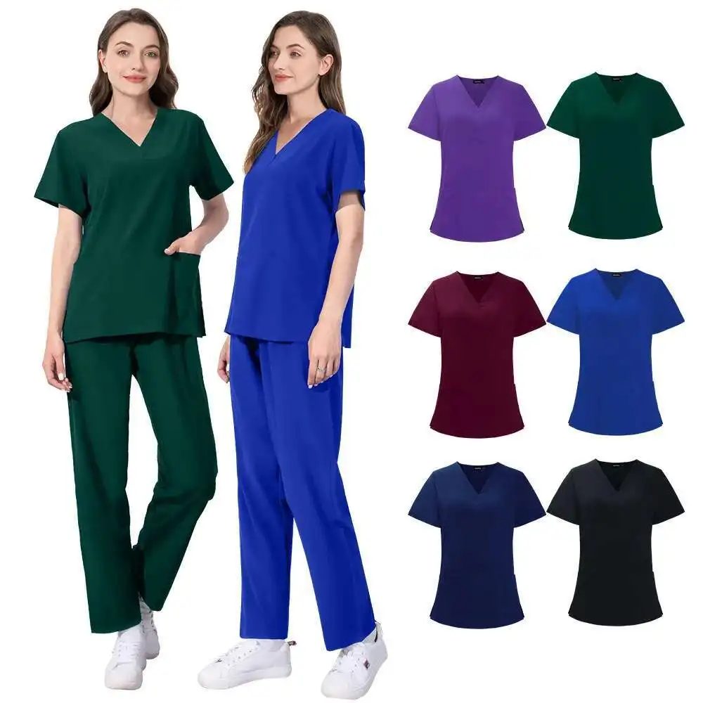 Nianqing Elastic Quick Drying Surgical Gown, Hospital Nurse Set, Beauty Salon V-Neck Split Body Hand Washing Gown