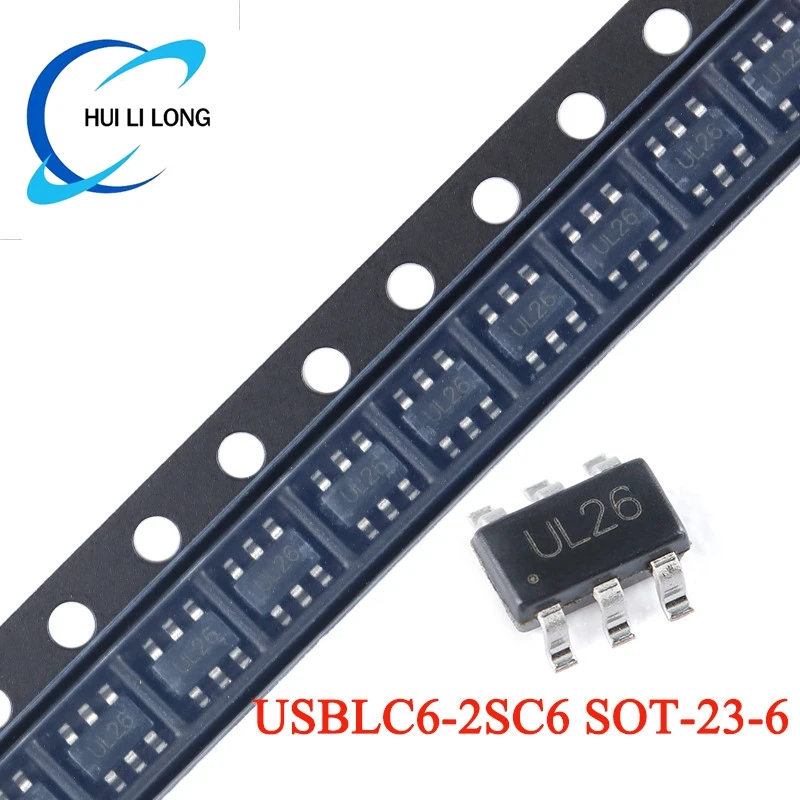 USBLC-piezas SOT-23-6 USBLC6 SOT UL26 SOT23, condensador de baja capacitancia, 2 cables, Protección ESD, Chip IC, 50 USBLC6-2SC6/10 unidades