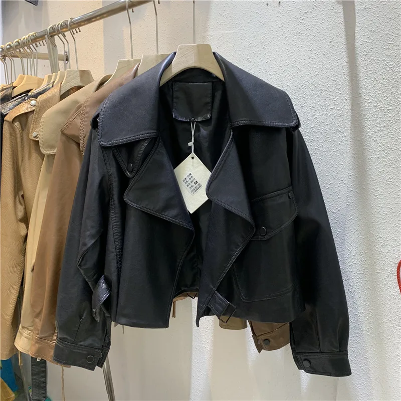 Girls' Korean Lapel Leather Jacket 2026 Autumn New Children's PU Leather Motorcycle Short Fashion Casual Jacket Jacket