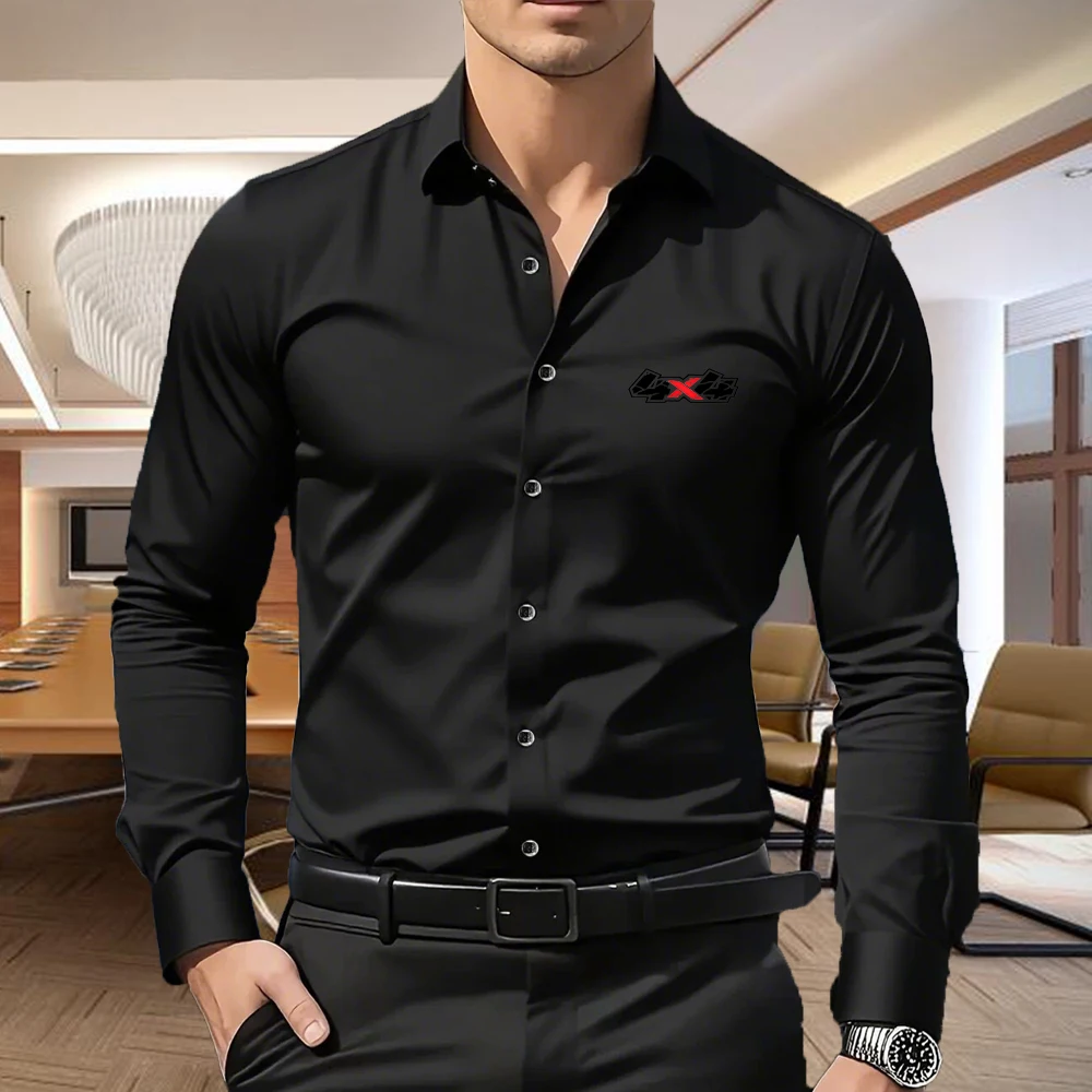 Slim-Fit-Hemd für Herren mit 4X4-Print, langärmlige Business-Casual-Bluse mit Knopfleiste, knitterfrei, 5 Farben S-XXL