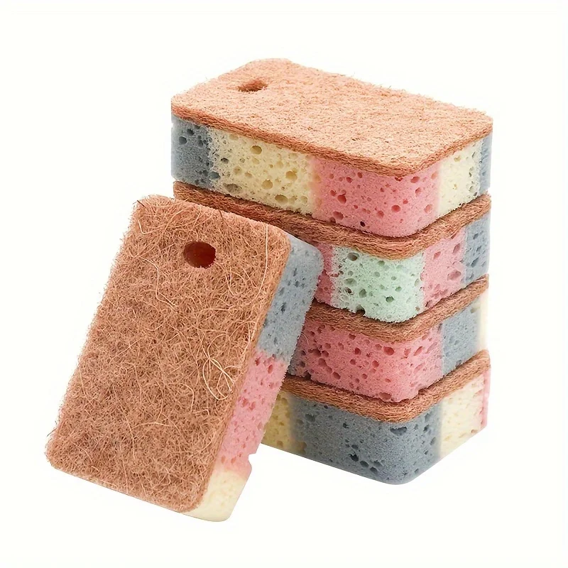 5pcs Multi-Purpose Kitchen Cleaning Sponges - Double-Sided, Super Absorbent & Non-Stick Oil for Dishes, Pots