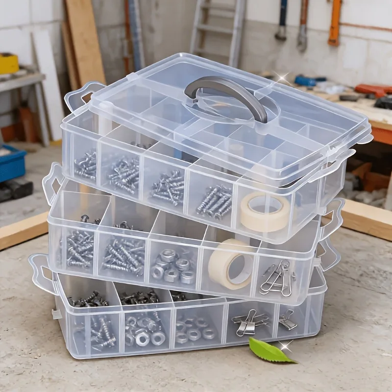 1 Stück Transparente Aufbewahrungsbox Dreischichtig 18 Fächer mit Deckel und Griff Transparente Werkzeug-Aufbewahrungsbox Geeignet zum Sortieren von Schrauben und Muttern – Detail 3