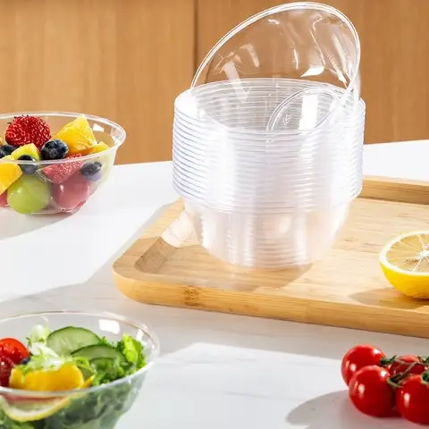 25PCS Food Grade Plastic Disposable Lunch Bowl Transparent Kitchen Accessories Round Lunch Bowl Thick Hot Pot Tableware