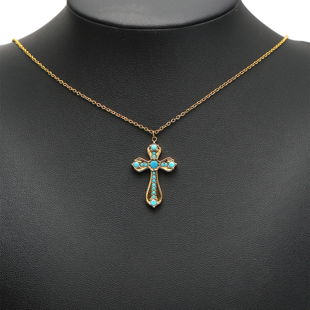 4 Stück Edelstahl-Kreuzanhänger mit Türkisstein, 18 Karat vergoldete Charms für die Herstellung von DIY-Schmuck, Halsketten und Ohrringen – Detail 2