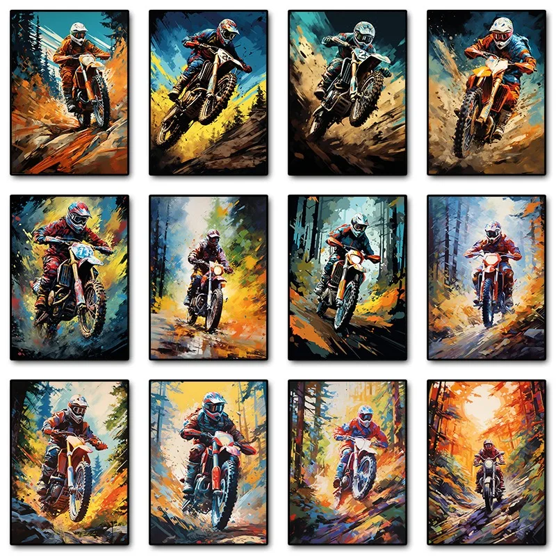 Abstract Graffiti Dirt Bike Motocross Posters Prints Canvas Painting Motorcycle Motorbike Wall Picture for Rider Room Home Decor