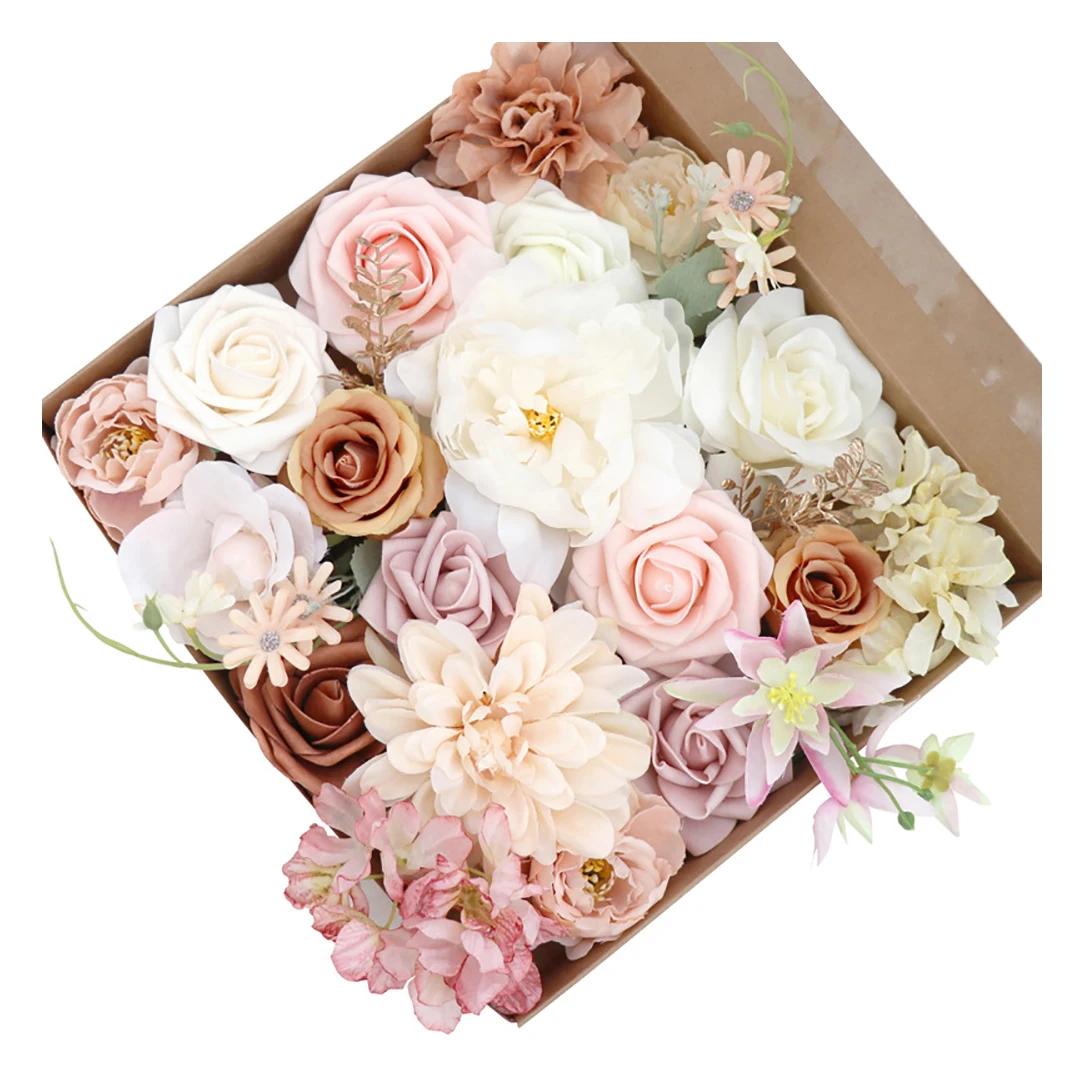 

Rose Artificial Flowers Wedding Decorations Home Decor Valentines Day Gift Bridal Bouquets Combo Box Set For DIY Baby Shower