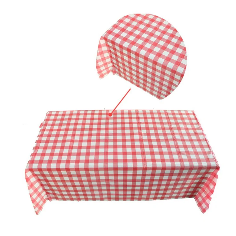 Red Gingham Tablecloth 1.6m Red and White Checkered Table Cloth Disposable Plastic Waterproof Tablecover for Outdoor Picnic