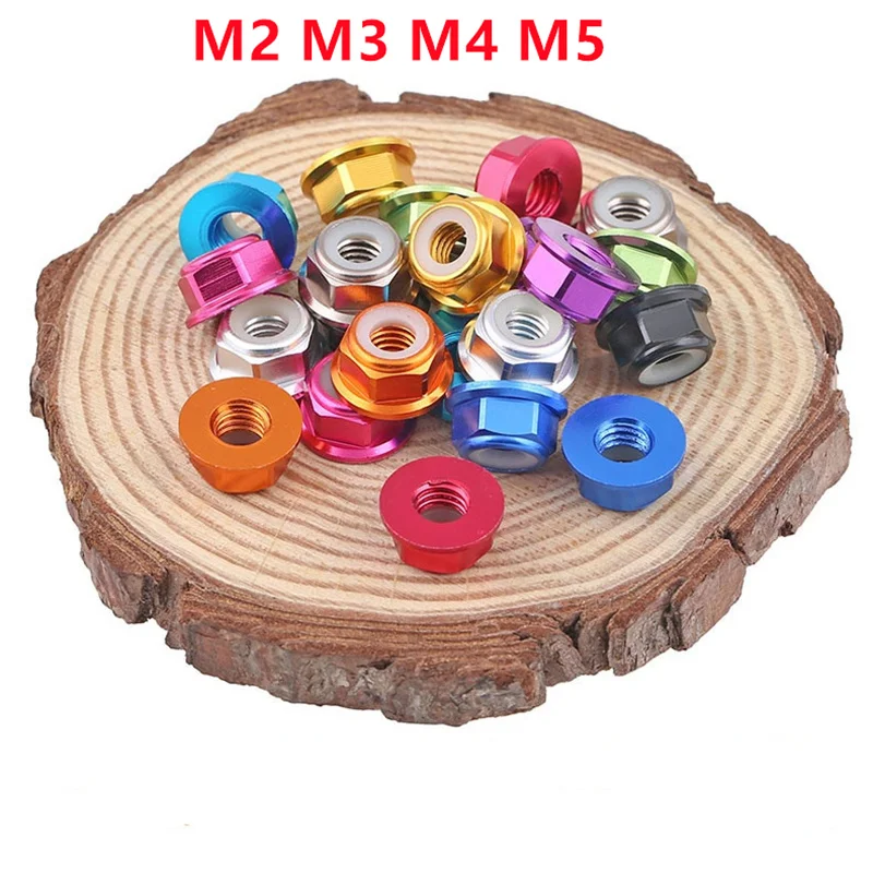 Alumínio colorido liga Flange Lock porca, anodizado Nylon Insert Lock porcas, porca de travamento automático, M2, M3, M4, M5
