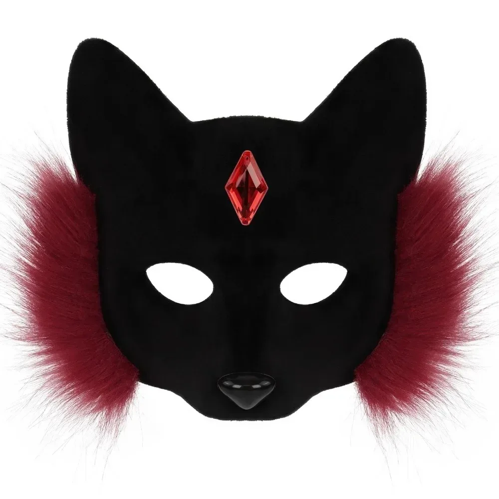 Halloween Masquerade Animal Mask Half Face Fox 3D Nose Inlaid Gemstones Black Cosplay Props Cute Fun Comic Con Cosplay Masks