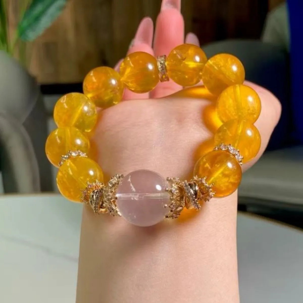 

Natural Yellow Fluorite Citrine Bracelet Women's Yellow Tower Crystal Lucky Bracelet Original Design