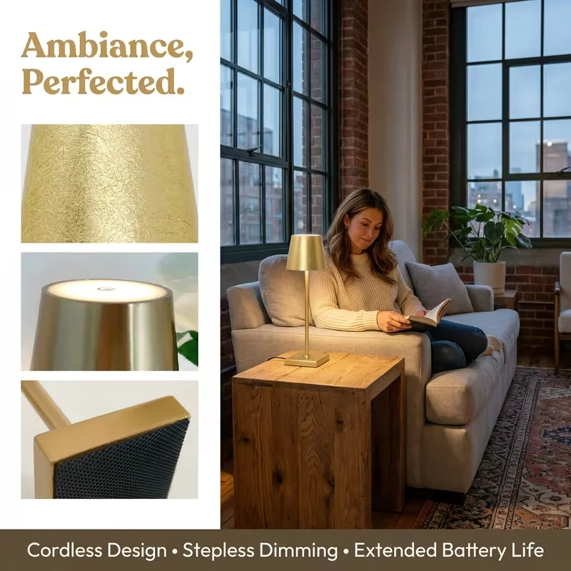 Rechargeable LED Table Lamp Cordless Design Stepless Dimming Extended Battery Life Touch Switch 3 Levels Dimmable Eye-Caring LED Type-C Port 3 Color Desk Lights Bar Club Dinner Creative Decorative Ambient Lighting, image 3