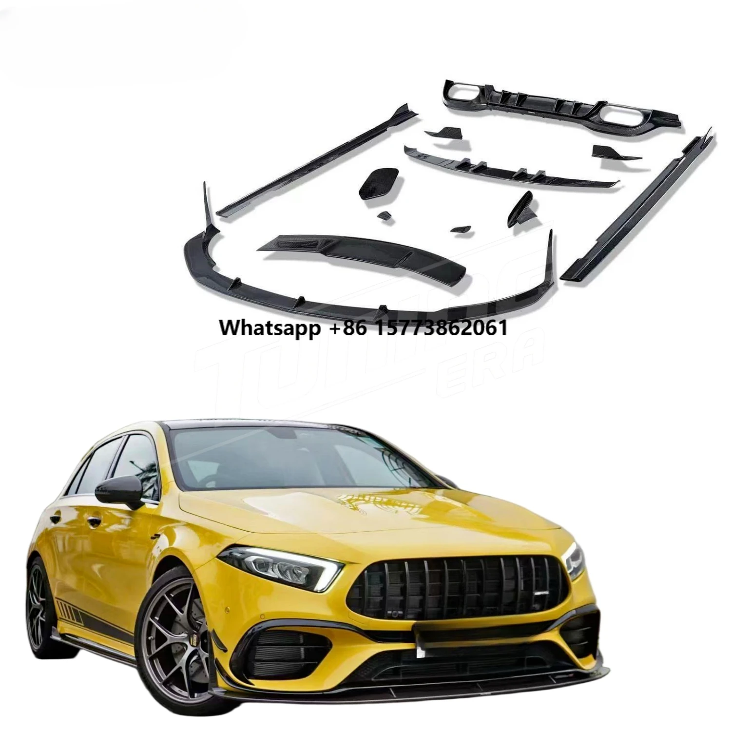 PT Style Carbon Fiber Body Kit for  W177 A-Class  A45s Hatchback Sedan Front Lip Air Rear Diffuser Side Skirts