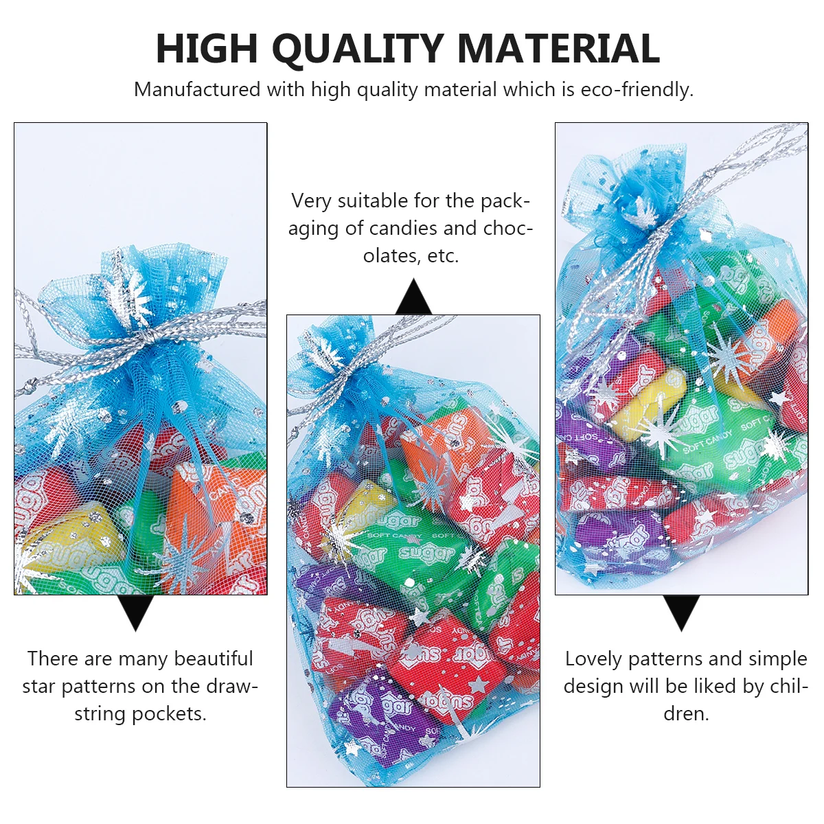 

50 Pcs Gift Bags Eco Friendly Fabric Candy Pouches for Kids Party Snack Storage Drawstring Bags Star Patterns Reusable Packaging