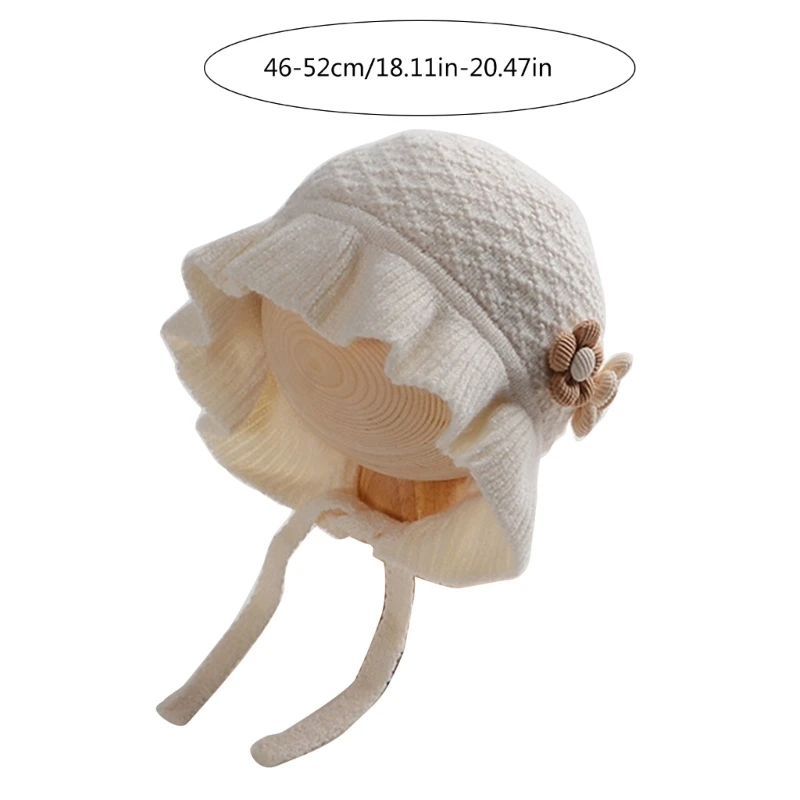 Baby Princess Hat Fashionable Winter Beanie Cap Sweet Girls Knitted Hat 1-5T Kids Lacing Bonnet with Flower Charm