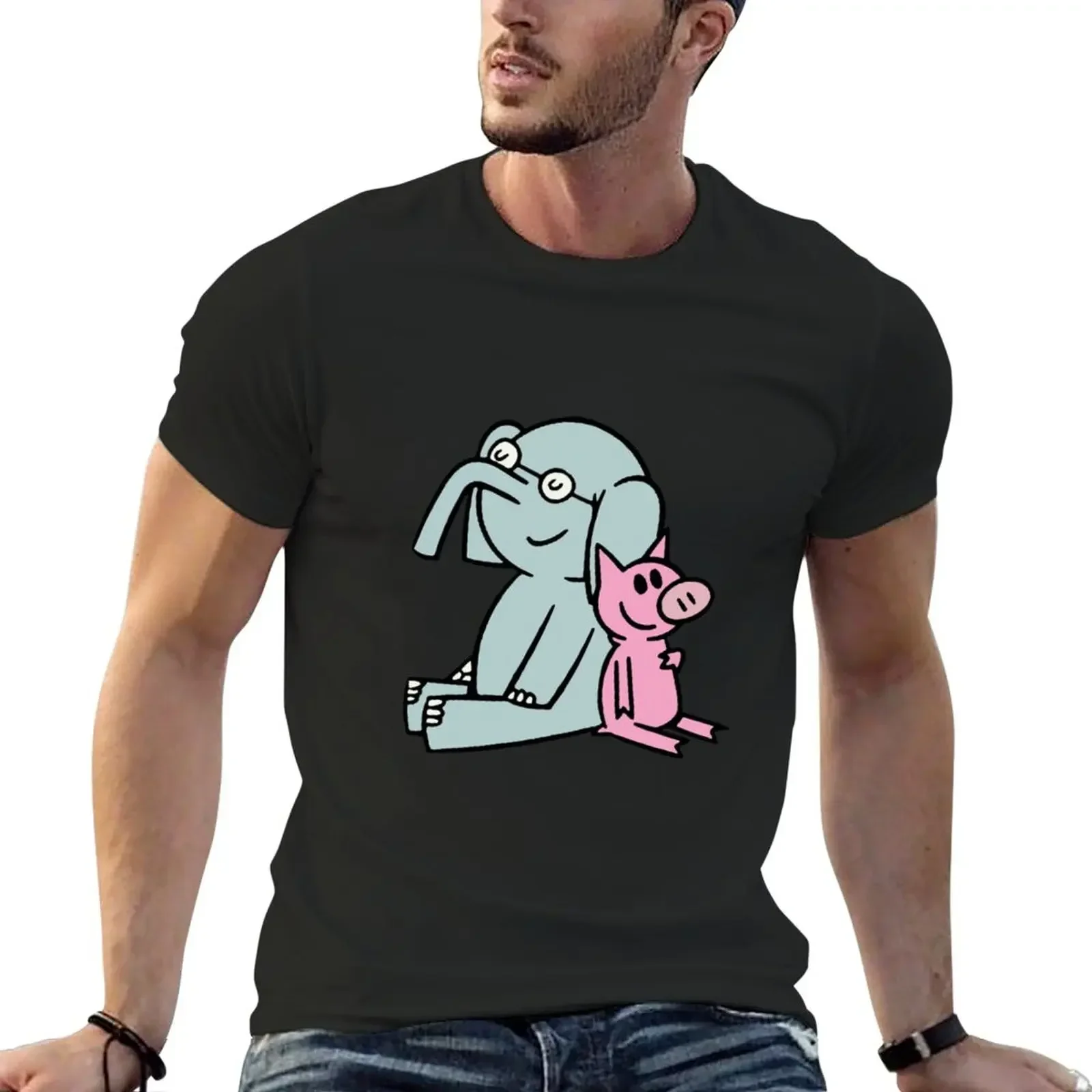 Vintage Anime Men Graphic T Shirts Elephant and Piggie Gerald and Piggie Anime Transparent Sticker Mo Willems T-Shirt Harajuku