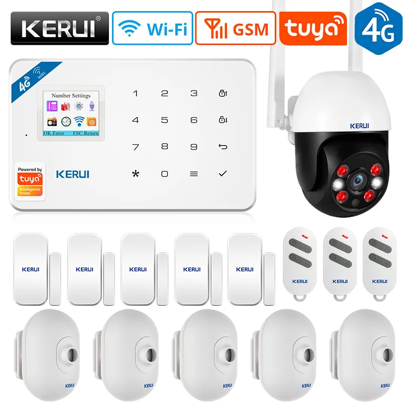 

KERUI W184 Tuya 4G Security Protection Smart Home GSM WIFI Alarms Anti Theft Security Alarm System Kit Sensor 6 Languages Garage