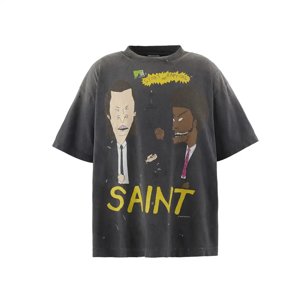 

Мужская одежда Saint Michael 25SS, повседневная мужская и женская свободная футболка с короткими рукавами и принтом персонажей мультфильмов