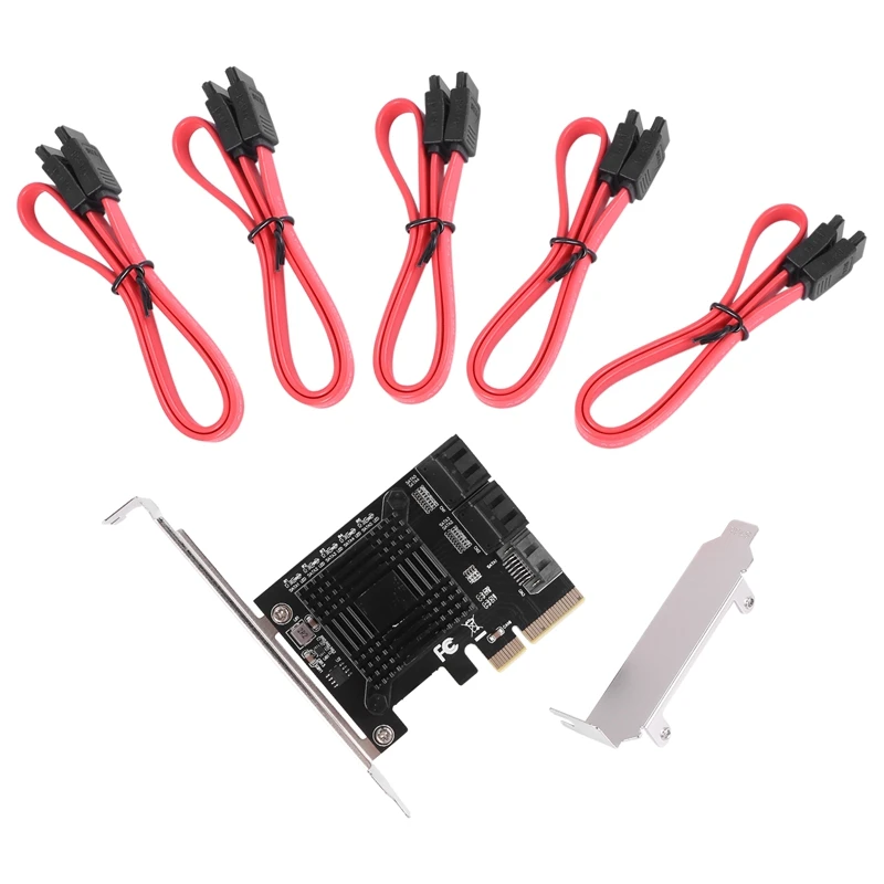 AF91-PCIE a 5 puertos SATA III 6 Gbps SATA controlador tarjeta de expansión tarjeta adaptadora de chasis de computadora JMB585 con 5 Cables