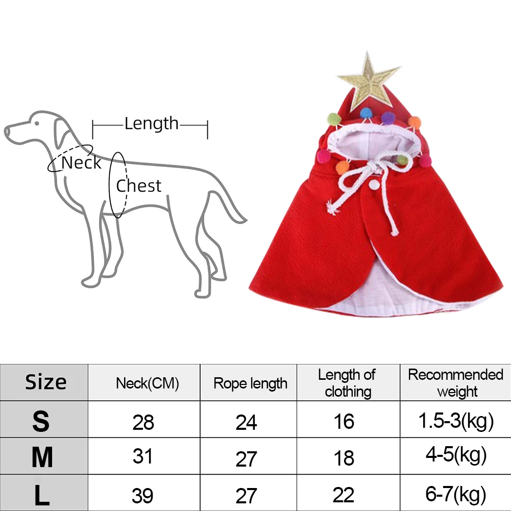 Kostum jubah kucing Natal, kostum pesta Cosplay dengan bintang dan pompom, pakaian gaun topi Santa untuk anjing kecil & kucing