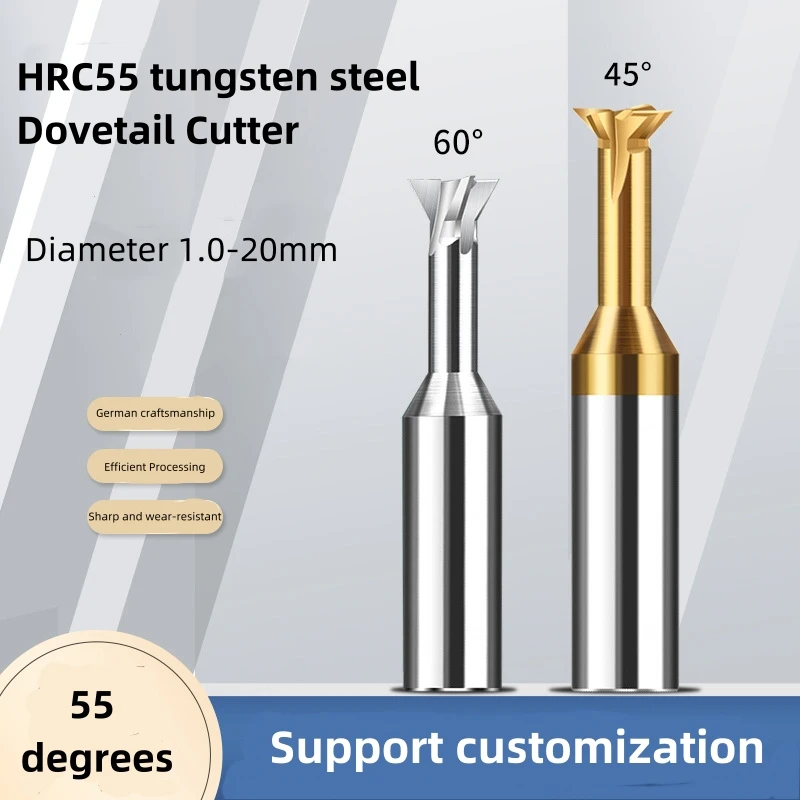 HRC55 Tungsten Steel Dovetail CutterCarbide Dovetail Slot Chamfering Milling CutterHigh-gloss 45°60°chamfering Counter Cutter