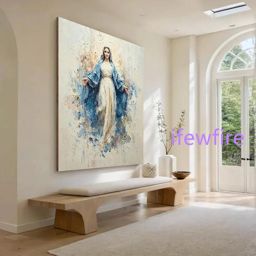 100% Handmade Abstract Oil Painting Top Thick Layer Knife Arts Canvas Mural Clergy Wall Art Picture for Living Room Decor Image