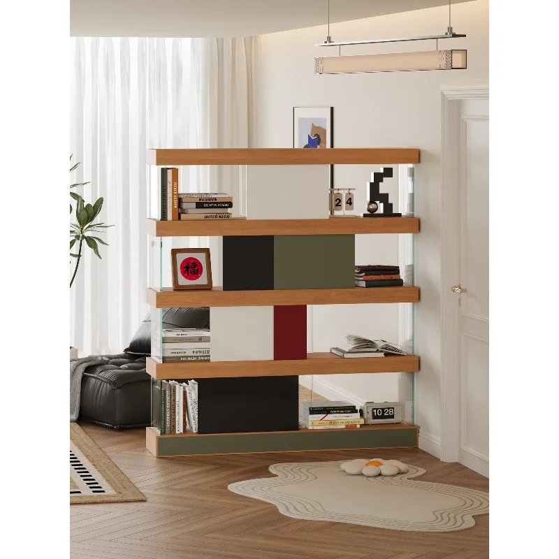 Five-layer glass bookshelf, simple modern home bookcase