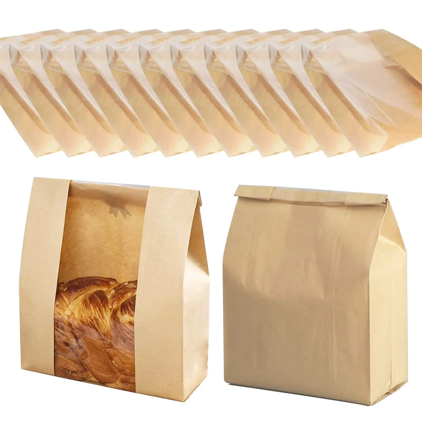 50 Pcs Bread Bags for Homemade Bread Large Paper Bakery Bag with Window for Baked Food Packaging Storage