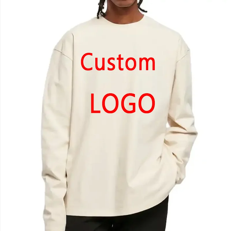 Custom DIY LOGO 230GSM 100% Cotton Oversize Men\'s Women T-shirt Long sleeves Pure Color Men For Winter Autumn Streetwear Tops