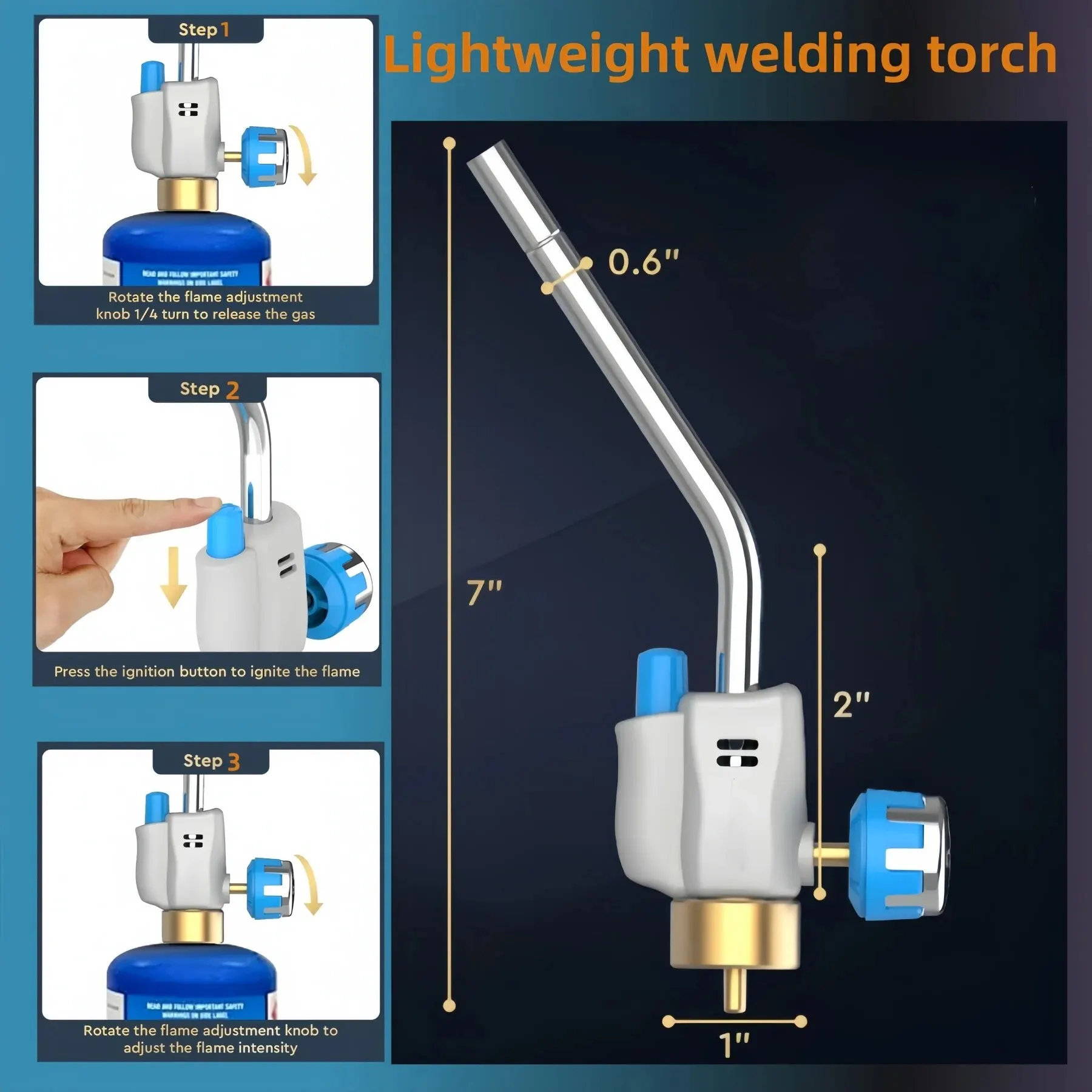 Propane Gas Torch with Igniter, Adjustable Flame MAPP Welding Tool, 1.5 \