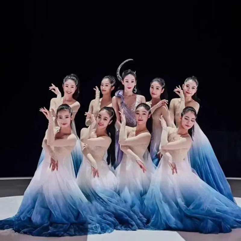 Opening dance with a large skirt, performance attire for women to dance and create a sea and moon night dance costume