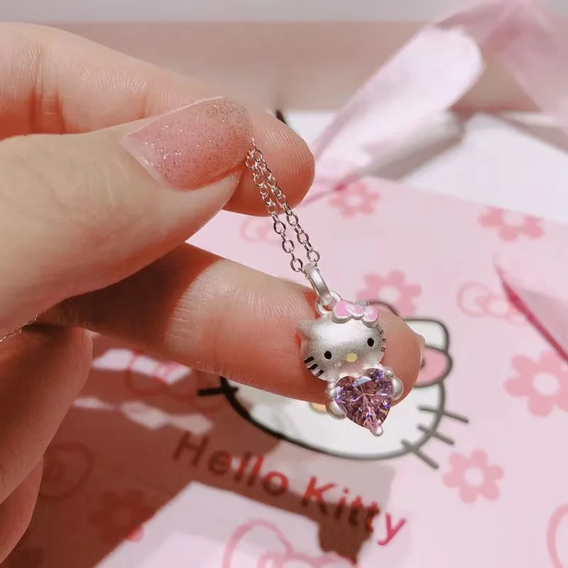 

Sanrio Cute Necklace Cartoon Pink Cat Necklace Girl Princess Short Cat Love Cute Sweet Children's Birthday Gift Silver Jewelry