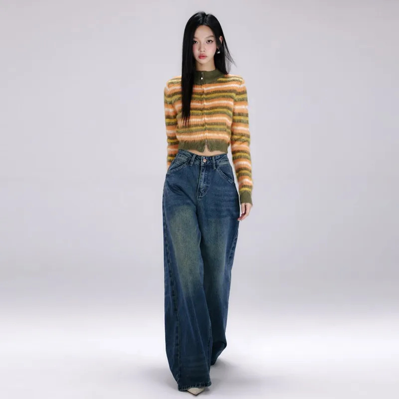 ZHISILAO New Wide Leg Straight Jeans Women Vintage Loose High Waist Denim Pants Autumn 2024