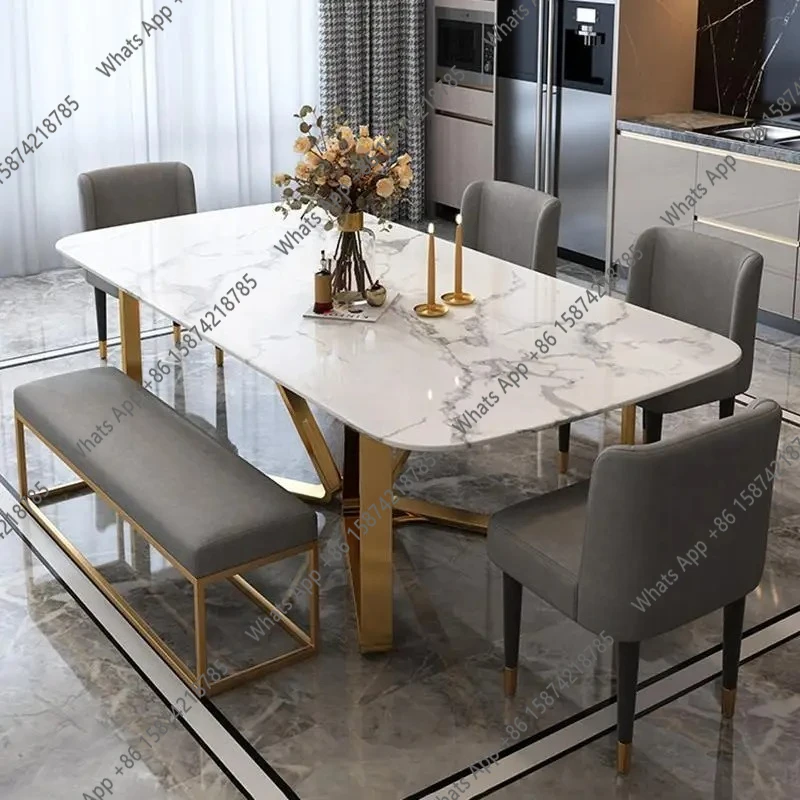 J Beauty Marble Dining Table Minimalist Golden Stainless Steel Design High-End Rectangle Table Restaurant Muebles Hotel Furnitur