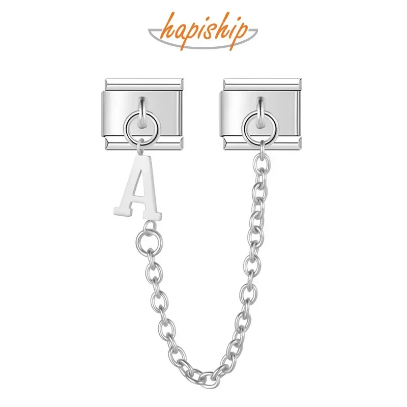 Hapiship 2024 Women Fashion New 26 Letter Chain Italian Charm Link Fit 9mm Bracelet Stainless Steel Making DIY Jewelry DJ1062