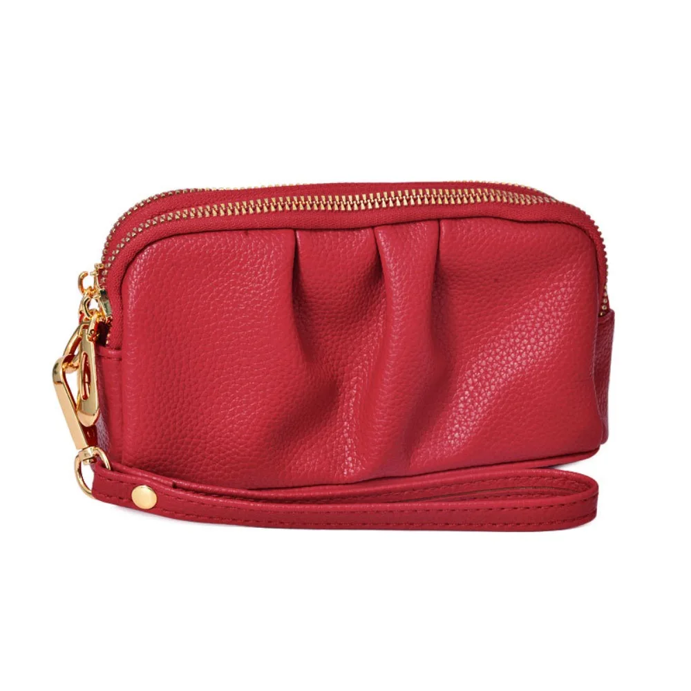 

Портативный женский длинный кошелек из искусственной кожи, двухслойный однотонный сумка для покупок на запястье, большая вместительная дорожная сумка для телефона на молнии