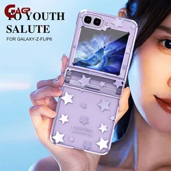 Z Flip 6 Transparent Star Stars Plating Case for Samsung Galaxy Zflip 6 5 Z Flip 3 4 5 6 Z Flip 5 Hinge 3in1 Acrylic Hard Cover