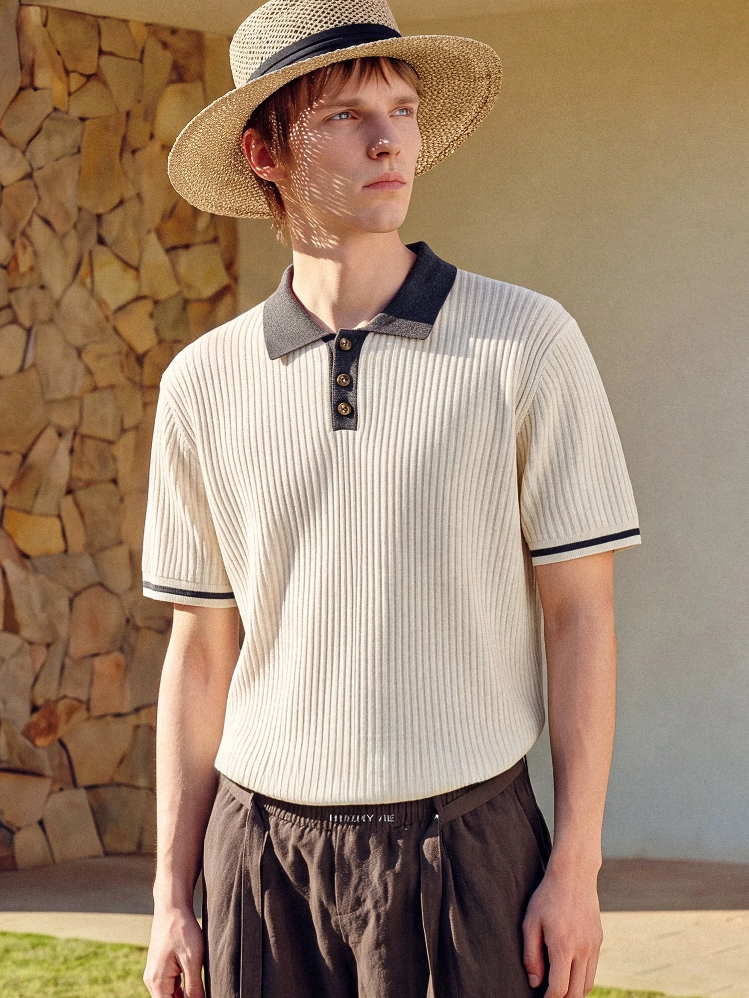 Men's Breathable Lightweight Knitted Elastic  Shirt Short Sleeve Vintage Color Block Linen Blend Summer T-Shirt