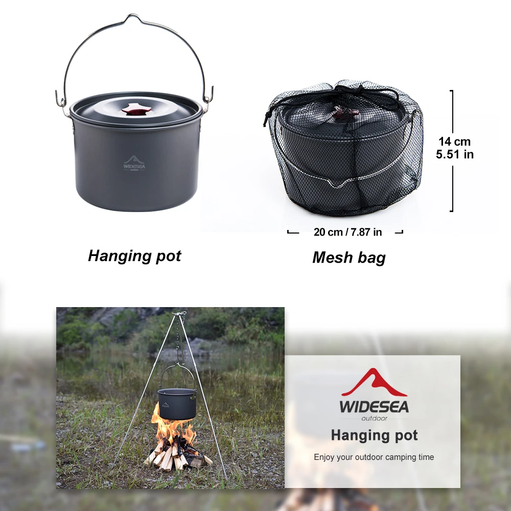 Widesea – Pot suspendu de Camping, ustensiles de cuisine, bol d\'extérieur, vaisselle de table, 4-6 personnes, pique-nique, tourisme, pêche,