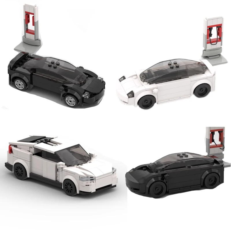 

MOC Technical Car Tesla Model 3 Model X Charging Pile Electric Vehicle City Speed Champions Sets Building Blocks Kid Toys Gift