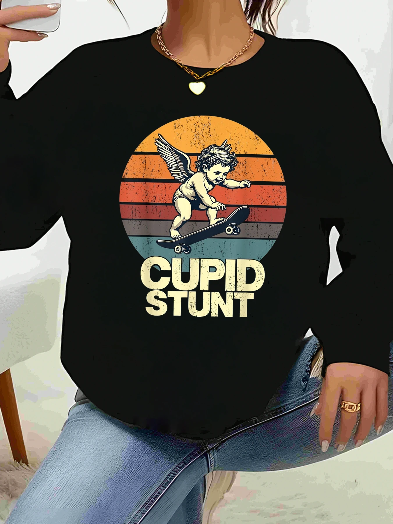 

Купидон, трюк, футболка с длинными рукавами и графикой на День святого Валентина, повседневная одежда, женская одежда