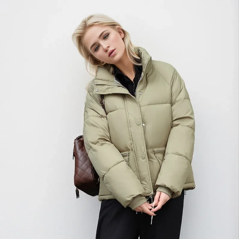 Women's Stand Collar Long Sleeve Solid Color Casual Trendy Simple Basic Quilted Coats Winter 2025 New Fashion Female Clothes