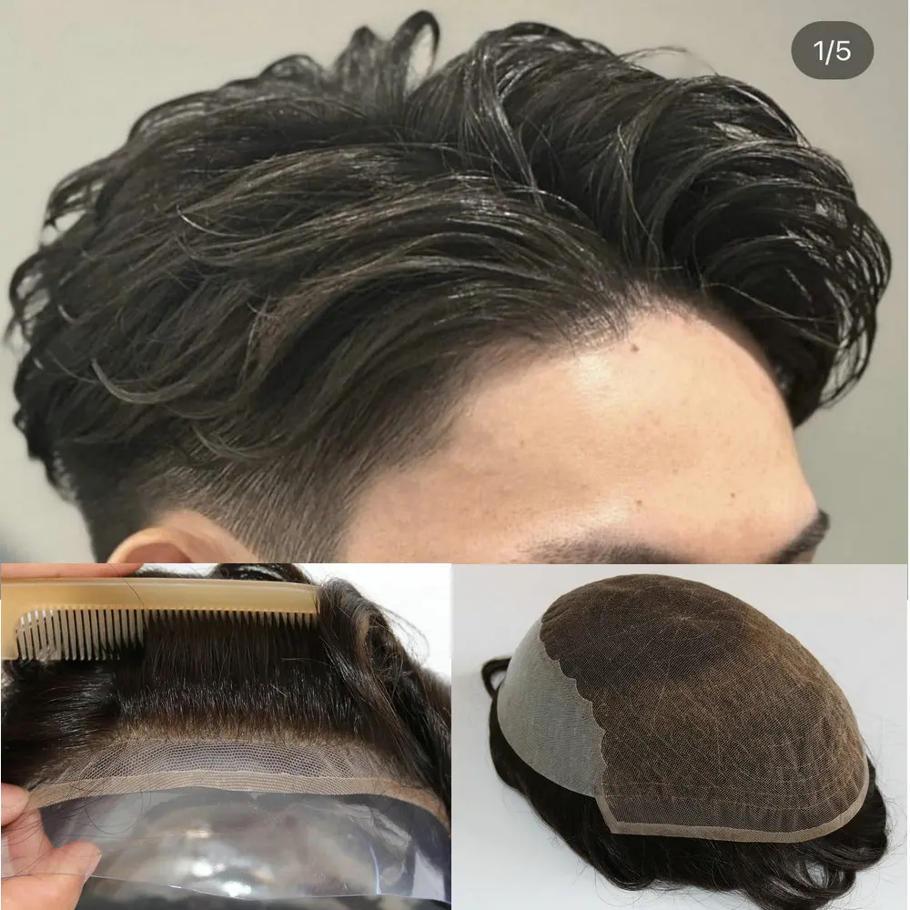 Perruque de base en dentelle suisse pour hommes, postiche de cheveux humains, perruque masculine Q6, unité de système de remplacement de cheveux, délié invisible