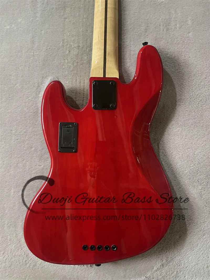 5 Strings Red Electric Bass Solid Body  Maple Fingerboard Active Battery Red Tortoise Shell Guard Factory Custom