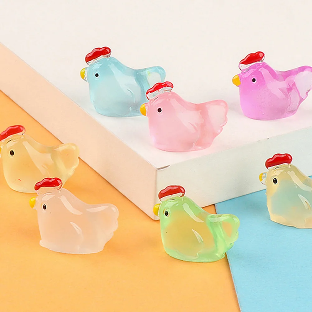 18 Pcs Micro Landscape Ornament Tiny Animals Resin Toys Mini Luminous Chicken Figures